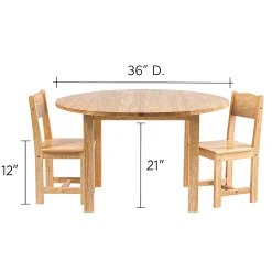 36" Round Solid Hardwood Table & 2 Chairs Set | Child-Sized
