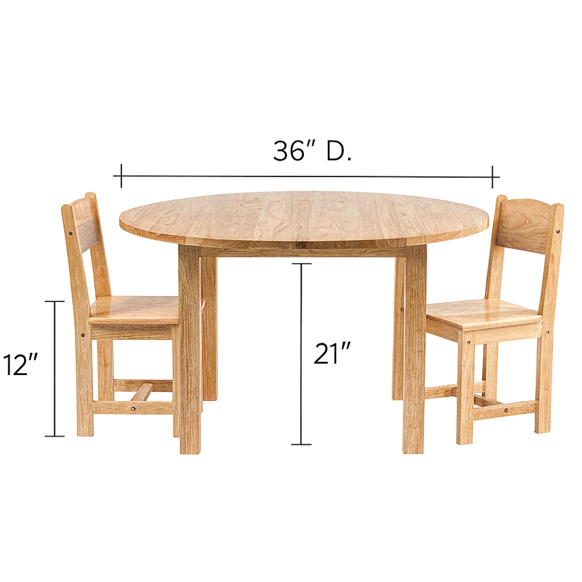 36" Round Solid Hardwood Table & 2 Chairs Set | Child-Sized
