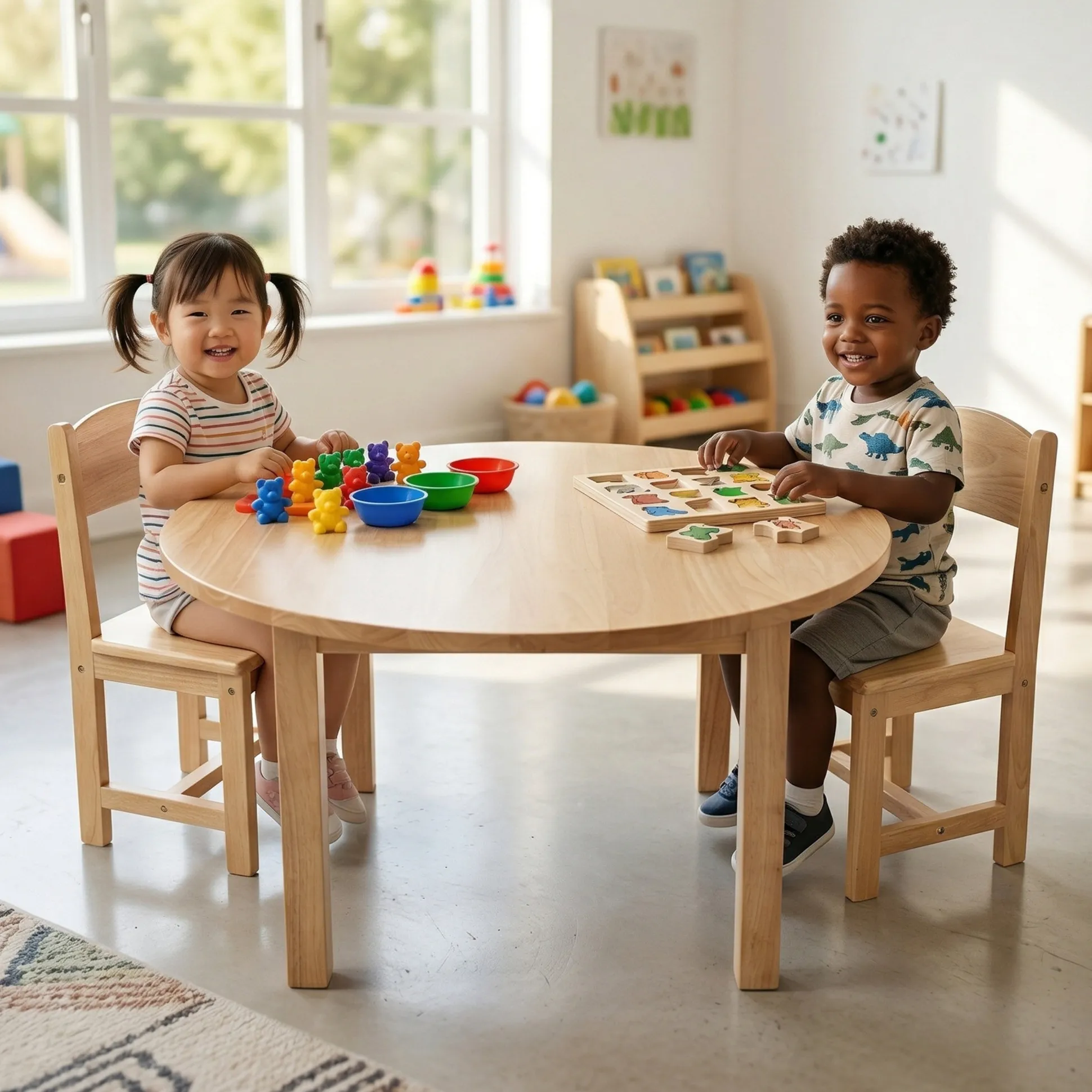 36" Round Solid Hardwood Table & 2 Chairs Set | Child-Sized