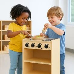 Safe-Play Eco-Friendly Wooden Toddler Kitchen Stove
