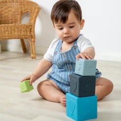 Scandi Nesting Silicone Blocks | Soft Baby Stacking Cubes with Ocean Animal Designs, Water Play Features & Sensory Learning