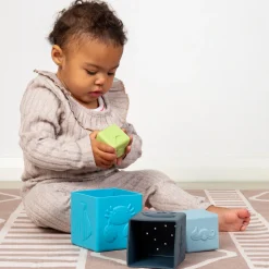 Scandi Nesting Silicone Blocks | Soft Baby Stacking Cubes with Ocean Animal Designs, Water Play Features & Sensory Learning