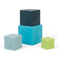 Scandi Nesting Silicone Blocks | Soft Baby Stacking Cubes with Ocean Animal Designs, Water Play Features & Sensory Learning