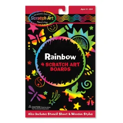 Scratch Art Rainbow - 4 Boards, Wooden Stylus, Stencil
