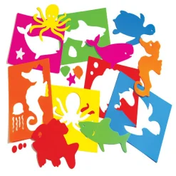 Sea Animals-Themed Plastic Art Stencils Set | 6-Piece Washable Drawing Templates
