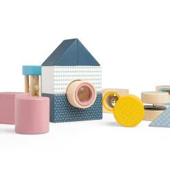 Sensory Explorer Wooden Blocks Set | 14 Piece Building Blocks with Mirror, Kaleidoscope Lens & Rattle in Storage Tray