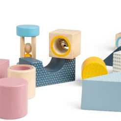 Sensory Explorer Wooden Blocks Set | 14 Piece Building Blocks with Mirror, Kaleidoscope Lens & Rattle in Storage Tray
