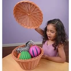 Set of 3 Durable Round Storage Baskets with Lids | Natural Wicker-Style Design