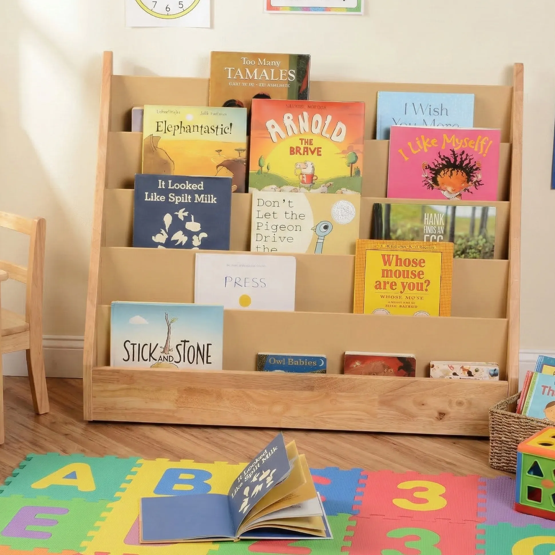 5-Shelf Wooden Book Display | Child-Height Classroom Organizer