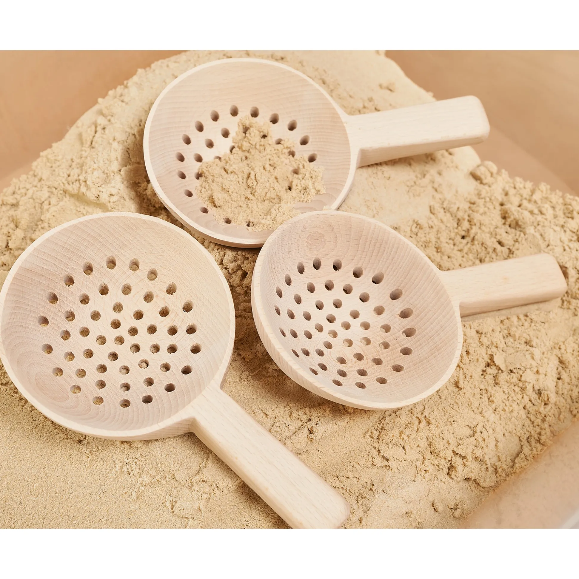 Short Handle Wooden Spoons | Montessori Sensory & Sand Play Tools 3-Piece Set