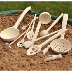Sift Scoopers & Skimmers | 12-Piece Set of Wooden Sensory Exploration Tools for Sand, Water & Mud Play