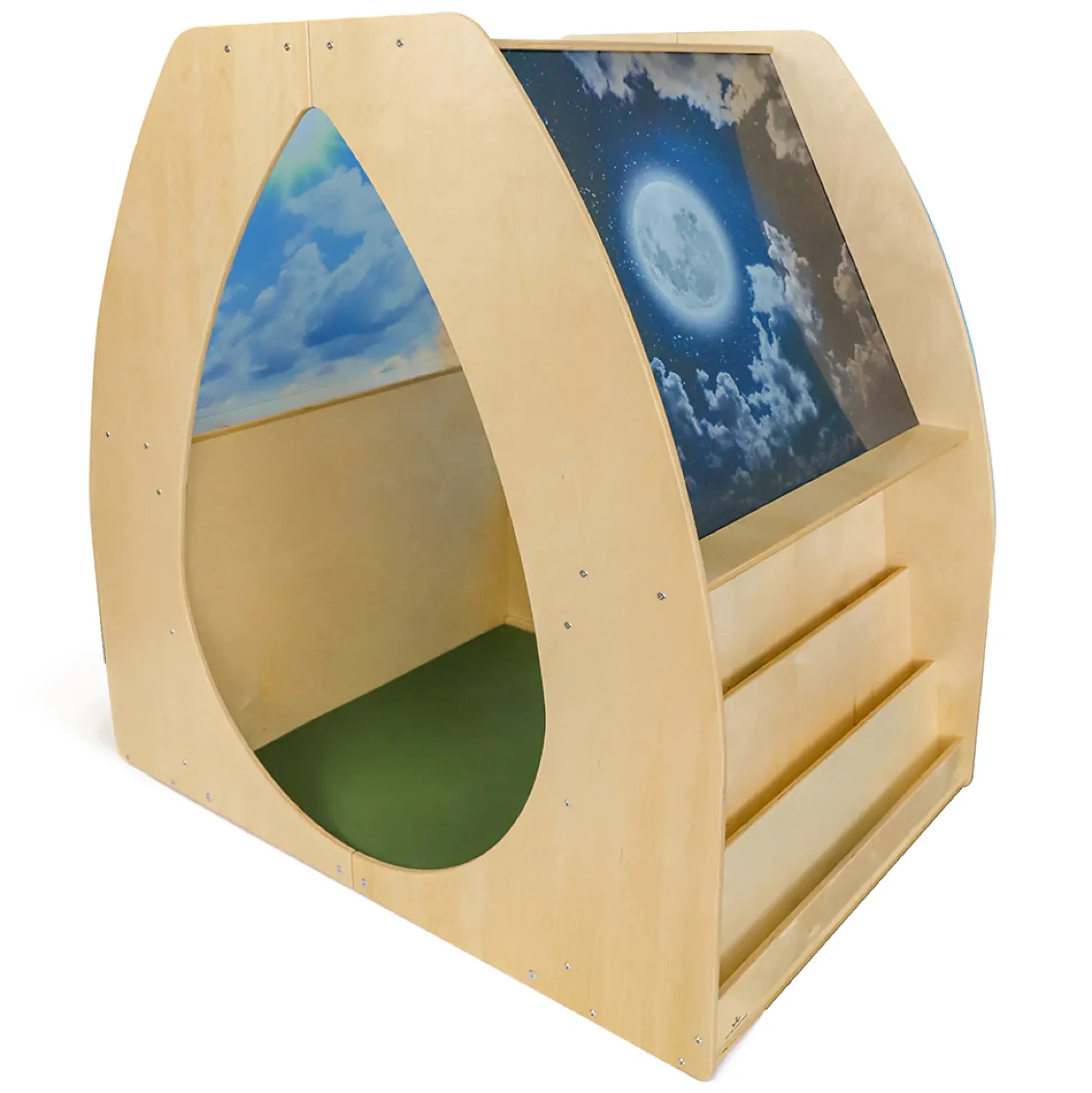 Sky View Sanctuary Reading Nook | Biophilic Quiet Space with Shelving for Early Learning Classrooms