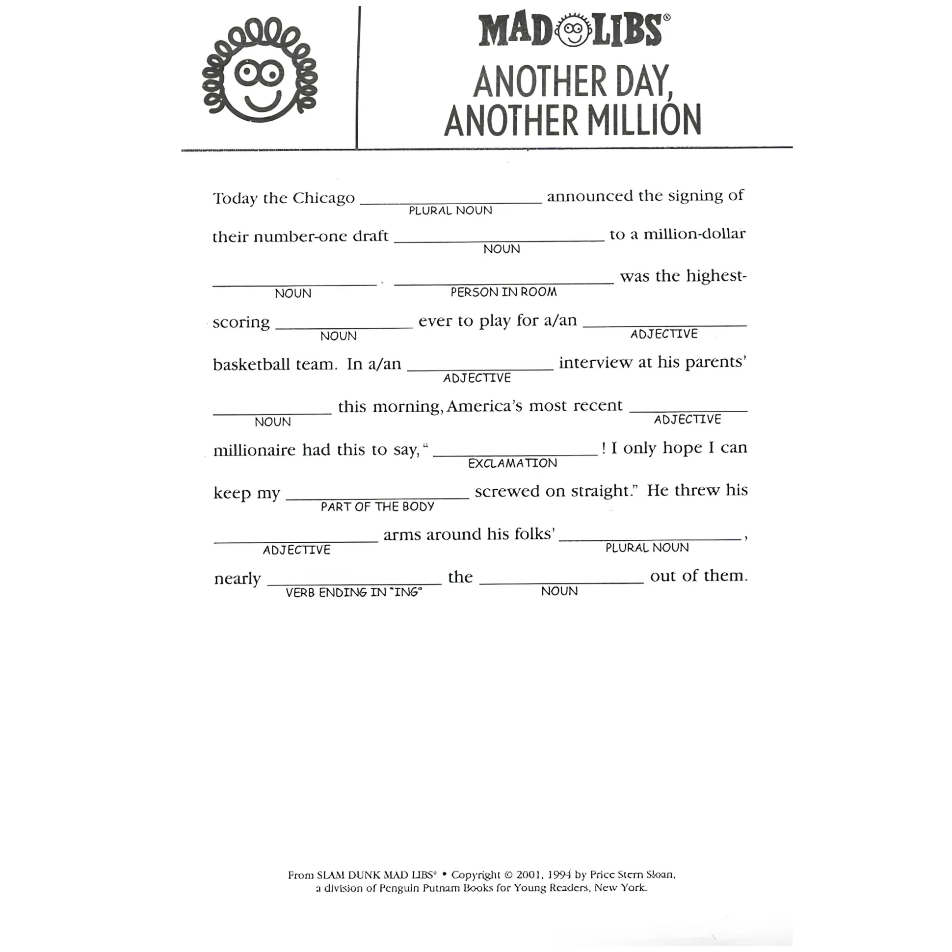 Slam Dunk Mad Libs Basketball Word Game Book