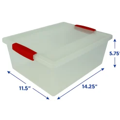 Snap Handle Storage Tote with Latching Lid – Stackable Plastic Organizer Bin for Home, Classroom, Office, Toys, Crafts – 14.25" x 11.5" x 5.75"