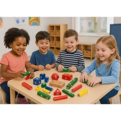 Snap-N-Play Wooden Building Set | 65-Piece Connectable Blocks