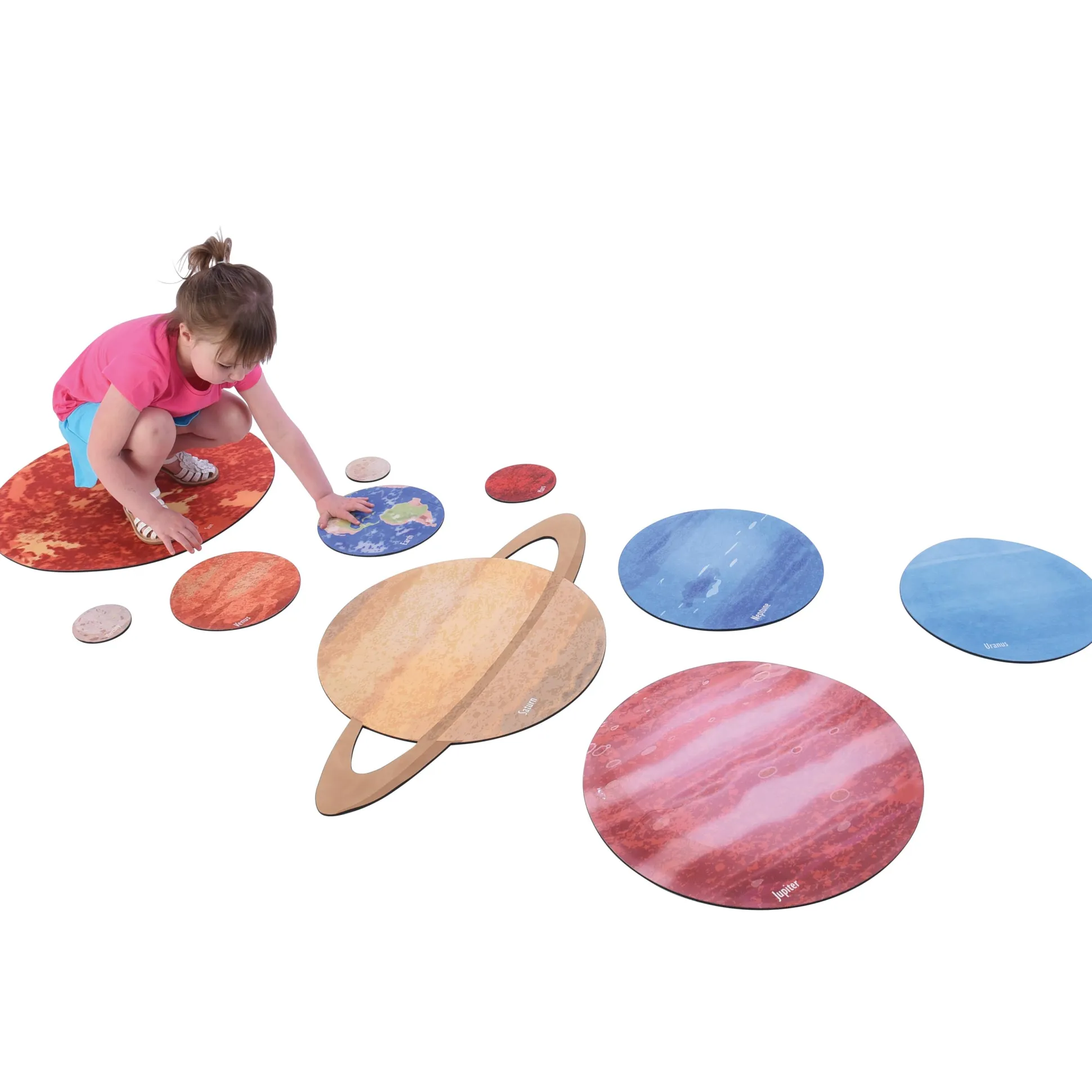 Solar System Floor Mats for Kids – 10-Piece Indoor/Outdoor Space-Themed Seating Set with Non-Slip Rubber Backing & Labeled Planets