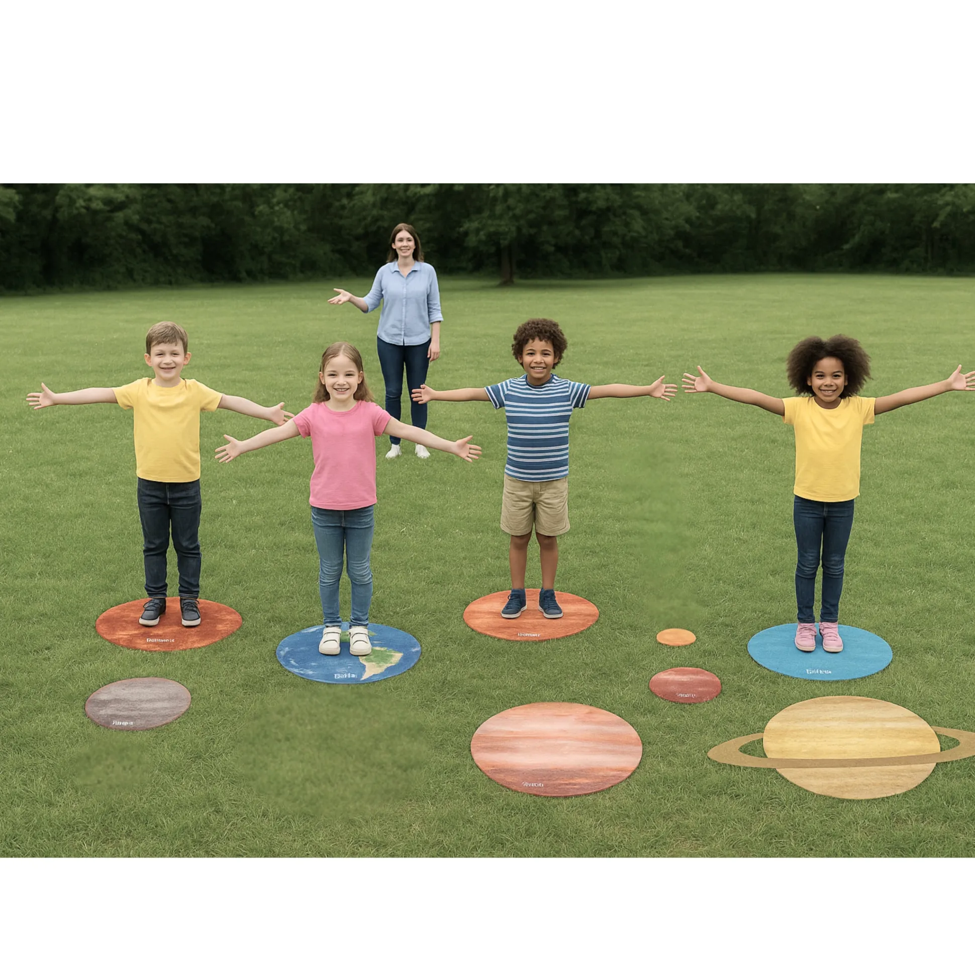 Solar System Floor Mats for Kids – 10-Piece Indoor/Outdoor Space-Themed Seating Set with Non-Slip Rubber Backing & Labeled Planets