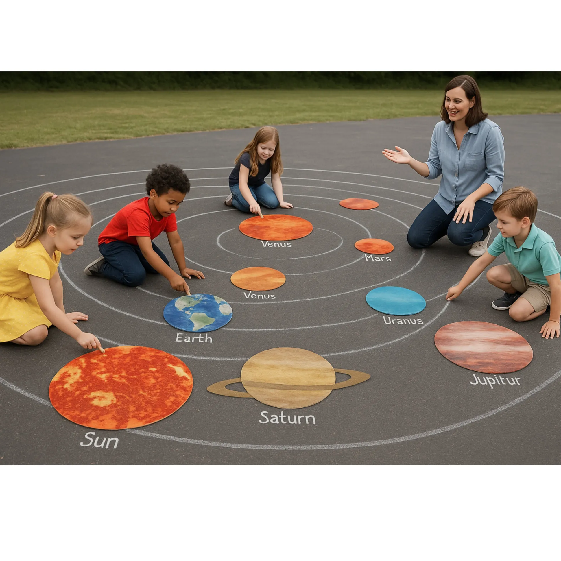 Solar System Floor Mats for Kids – 10-Piece Indoor/Outdoor Space-Themed Seating Set with Non-Slip Rubber Backing & Labeled Planets