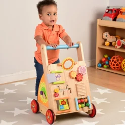 Solid Wood Activity Walker | Sensory Exploration with Spinning Mirror & Gears & Mazes