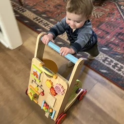 Solid Wood Activity Walker | Sensory Exploration with Spinning Mirror & Gears & Mazes