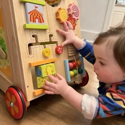 Solid Wood Activity Walker | Sensory Exploration with Spinning Mirror & Gears & Mazes