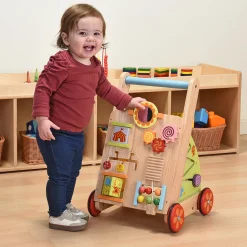 Solid Wood Activity Walker | Sensory Exploration with Spinning Mirror & Gears & Mazes