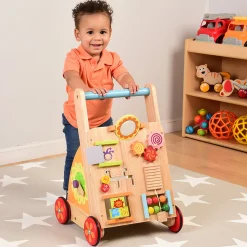 Solid Wood Activity Walker | Sensory Exploration with Spinning Mirror & Gears & Mazes