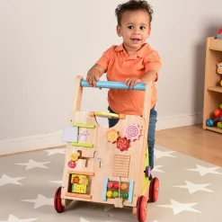 Solid Wood Activity Walker | Sensory Exploration with Spinning Mirror & Gears & Mazes