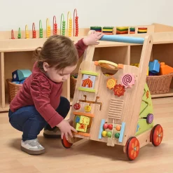 Solid Wood Activity Walker | Sensory Exploration with Spinning Mirror & Gears & Mazes