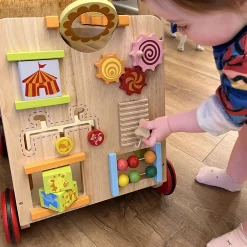 Solid Wood Activity Walker | Sensory Exploration with Spinning Mirror & Gears & Mazes