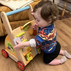 Solid Wood Activity Walker | Sensory Exploration with Spinning Mirror & Gears & Mazes