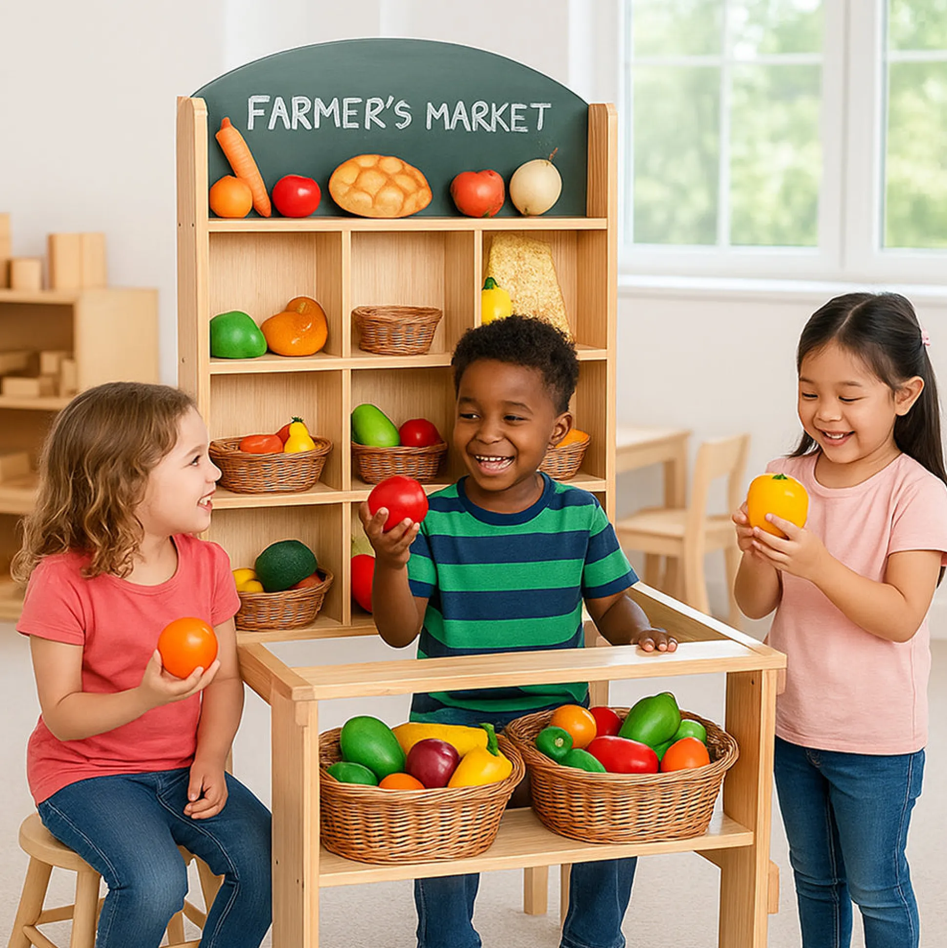 Solid Wood Easy-Shop Market Stall with Chalkboard Marquee