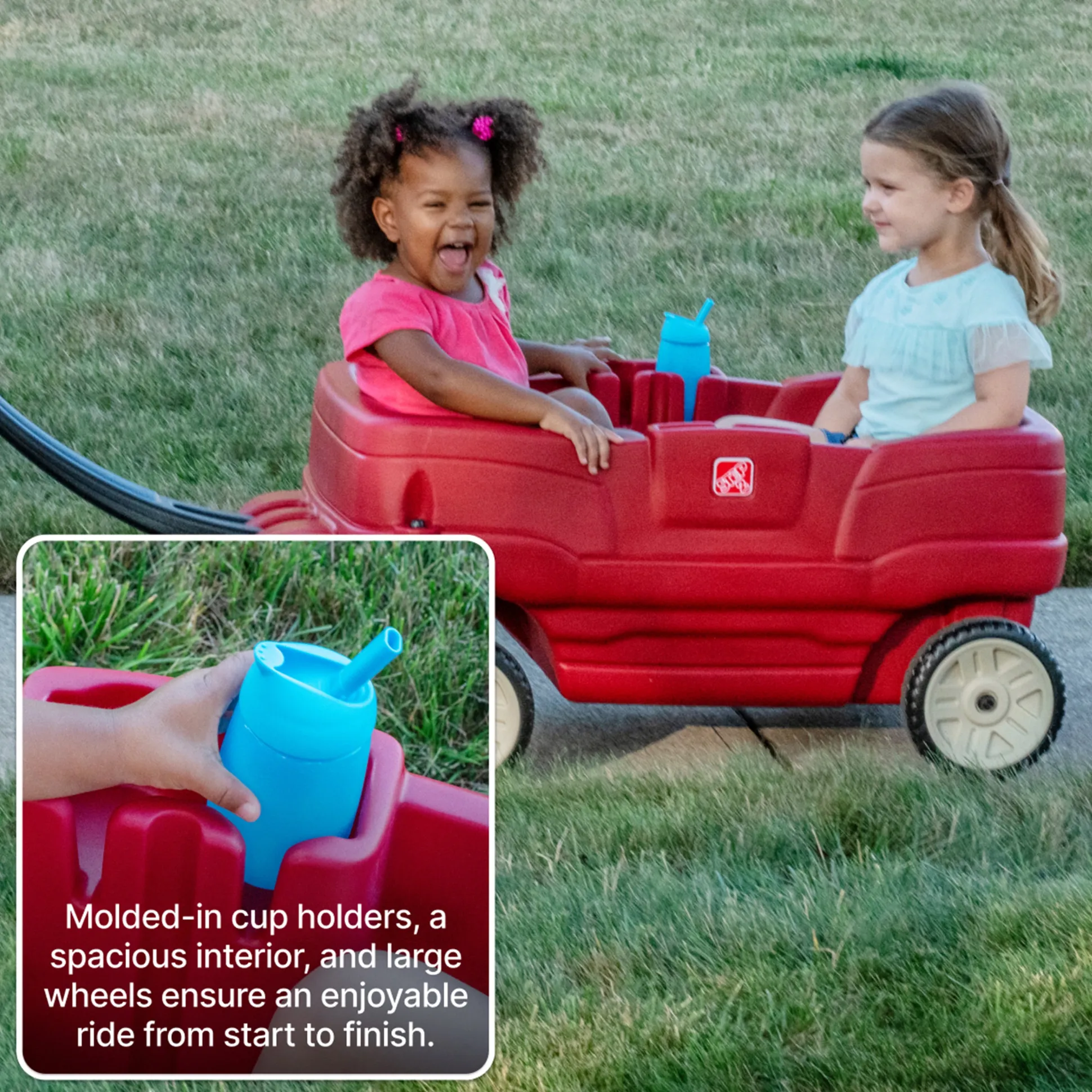 Step2 Rumble Wagon™ | Sturdy 2-Seater Toddler Ride-On Wagon with Safety Seatbelts & Storage