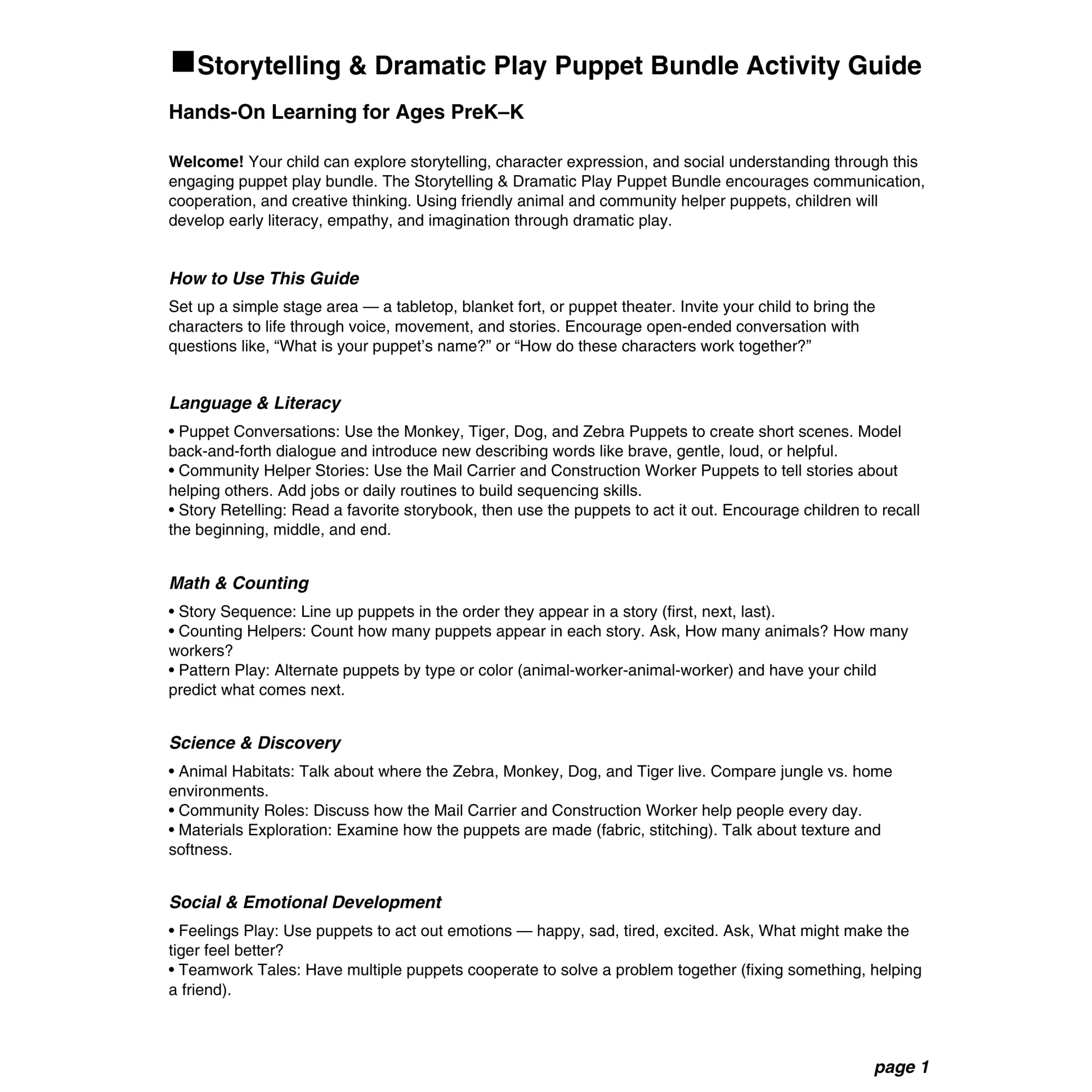 Storytelling & Dramatic Play Puppet Bundle