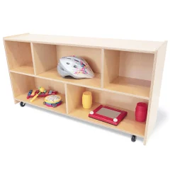 Straight Birch Sectional Storage Unit with 5 Compartments & Casters | 24" High Classroom Organizer