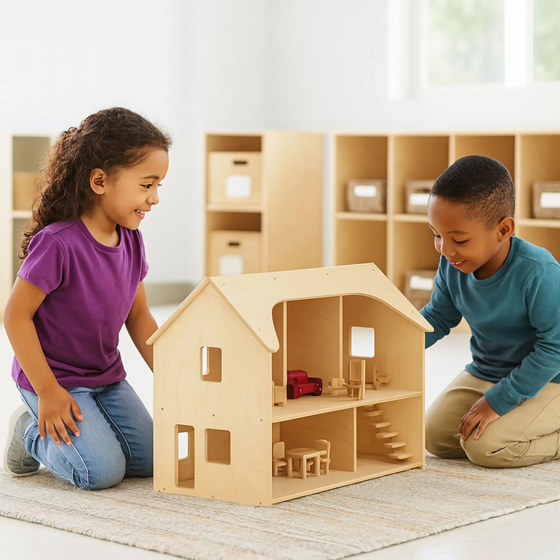 Sturdy Baltic Birch Wooden Dollhouse | Open-Ended Play for Ages 3+