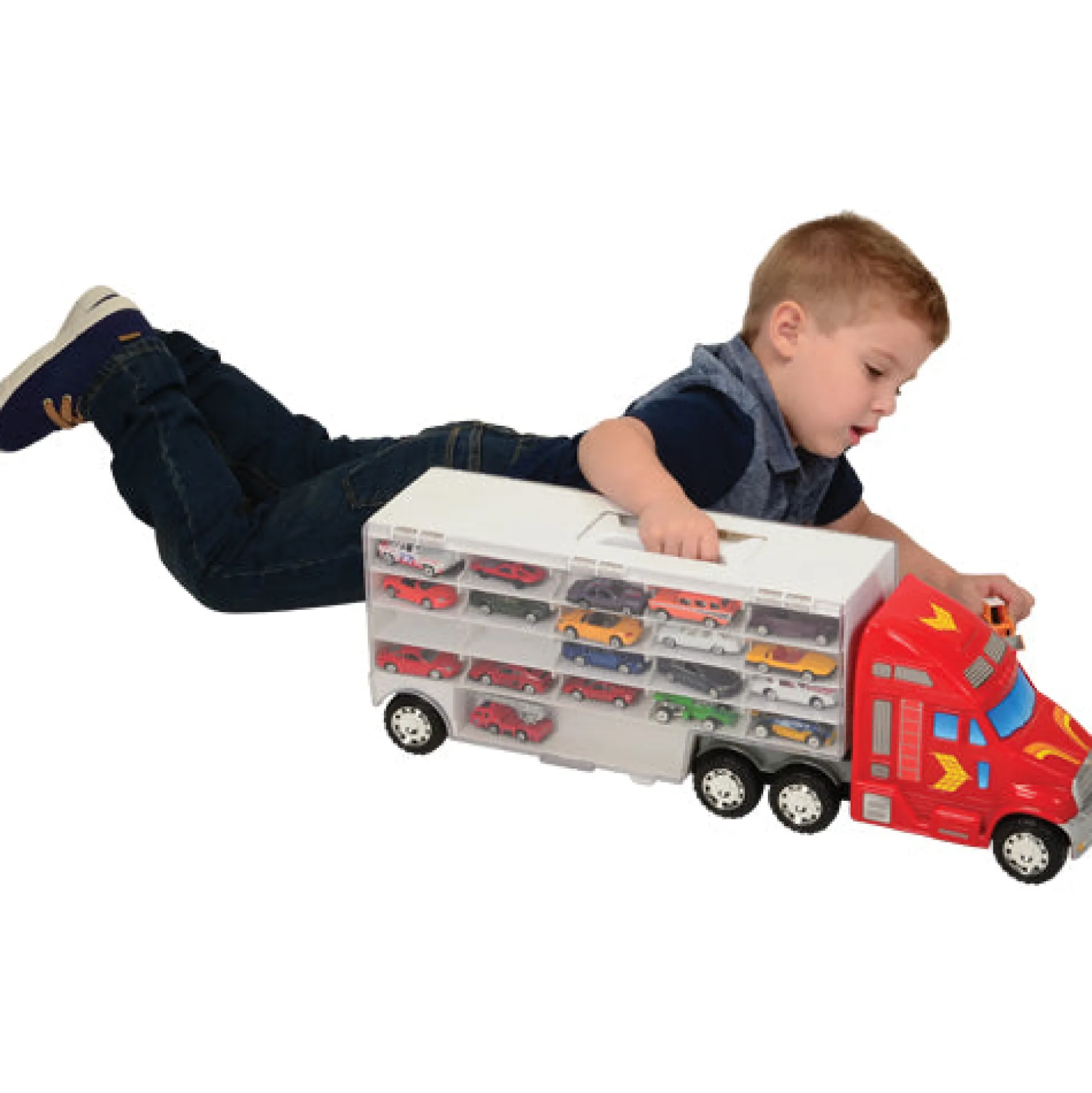 Super-Rig Carrier for 44 Die-Cast Cars | Heavy-Duty 8-Wheel Storage Case with Handle