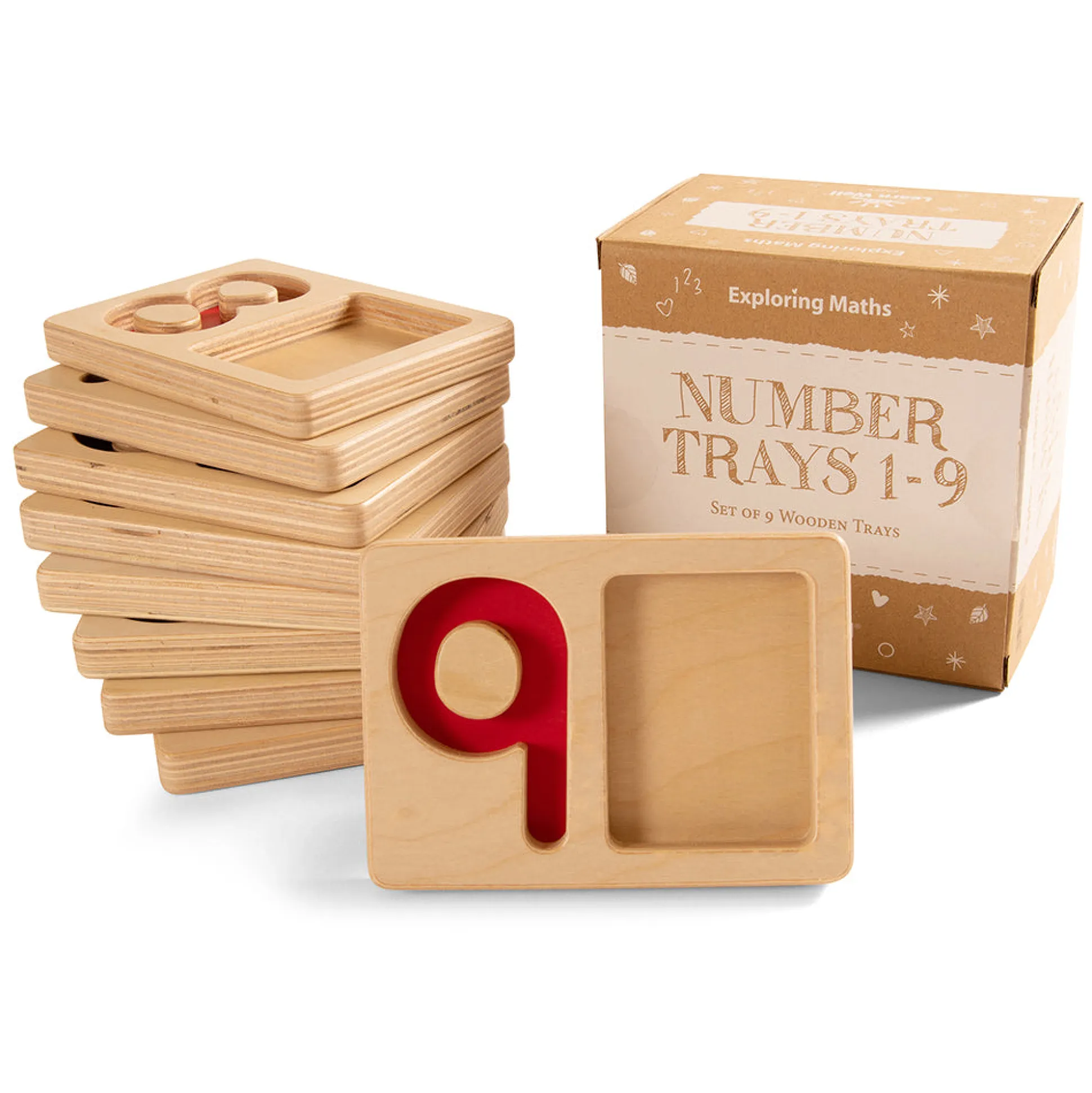 Tactile Wooden Number Trays 1–9 | Eco-Friendly Counting & Tracing Set
