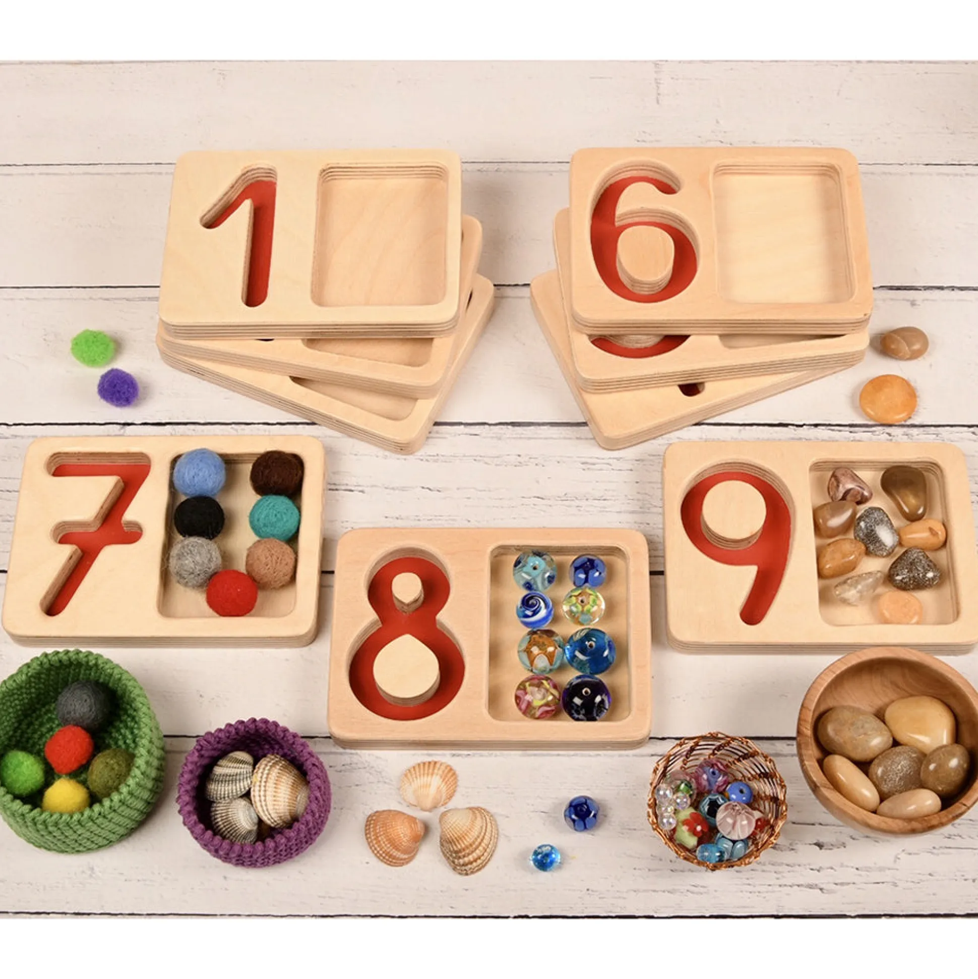 Tactile Wooden Number Trays 1–9 | Eco-Friendly Counting & Tracing Set