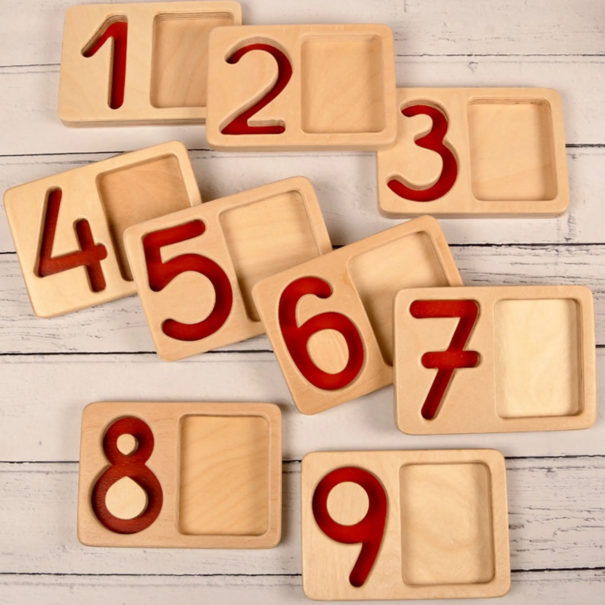 Tactile Wooden Number Trays 1–9 | Eco-Friendly Counting & Tracing Set