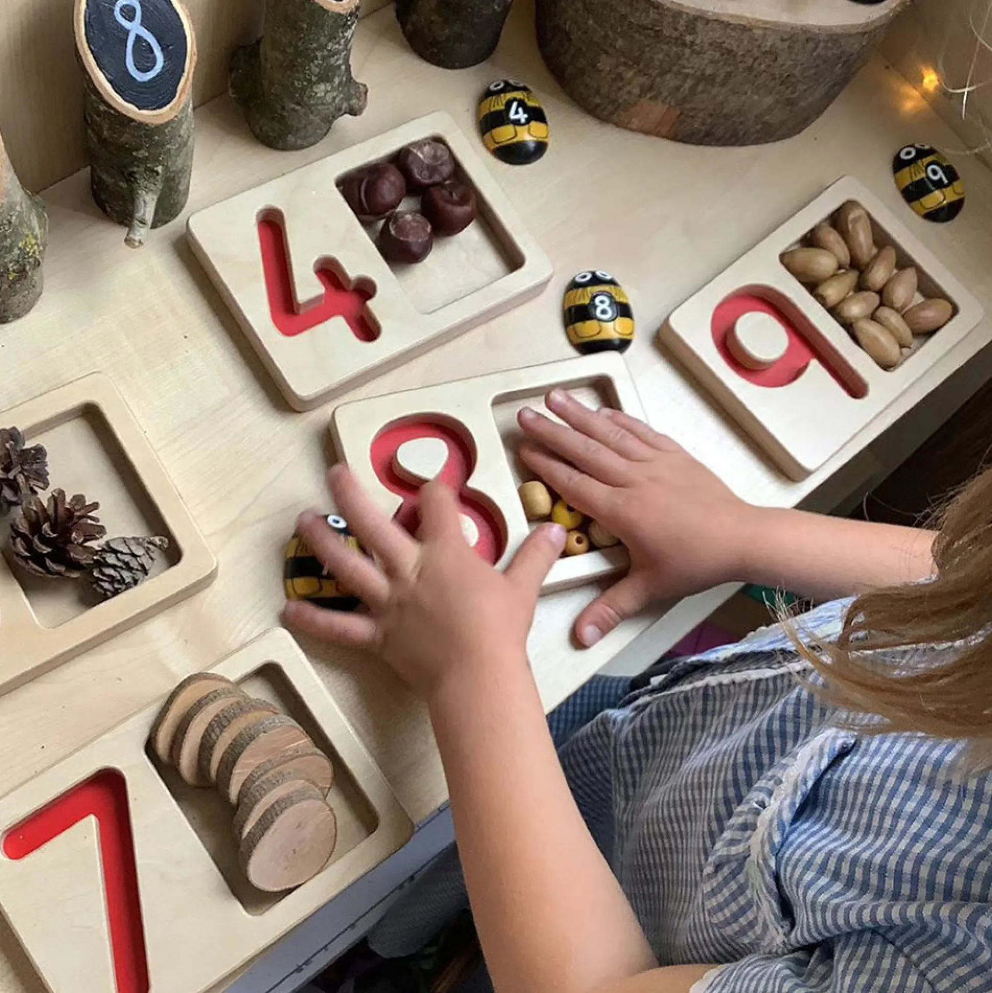 Tactile Wooden Number Trays 1–9 | Eco-Friendly Counting & Tracing Set