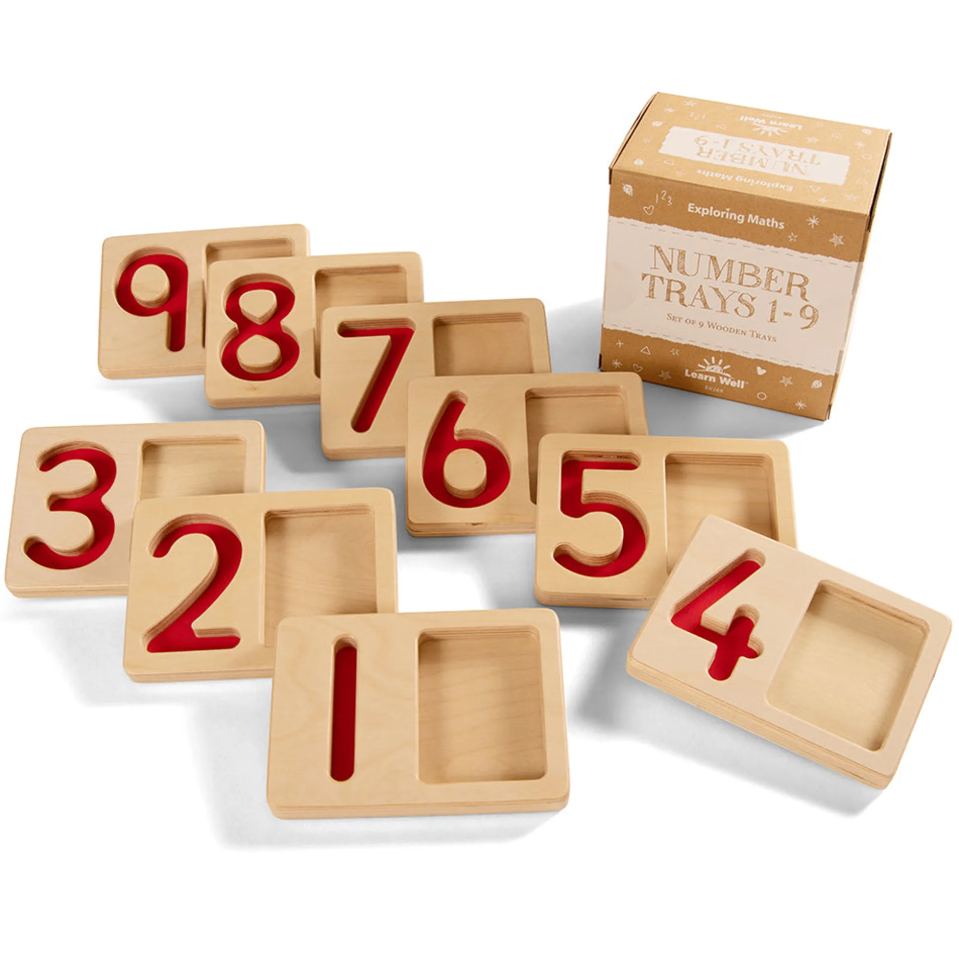 Tactile Wooden Number Trays 1–9 | Eco-Friendly Counting & Tracing Set