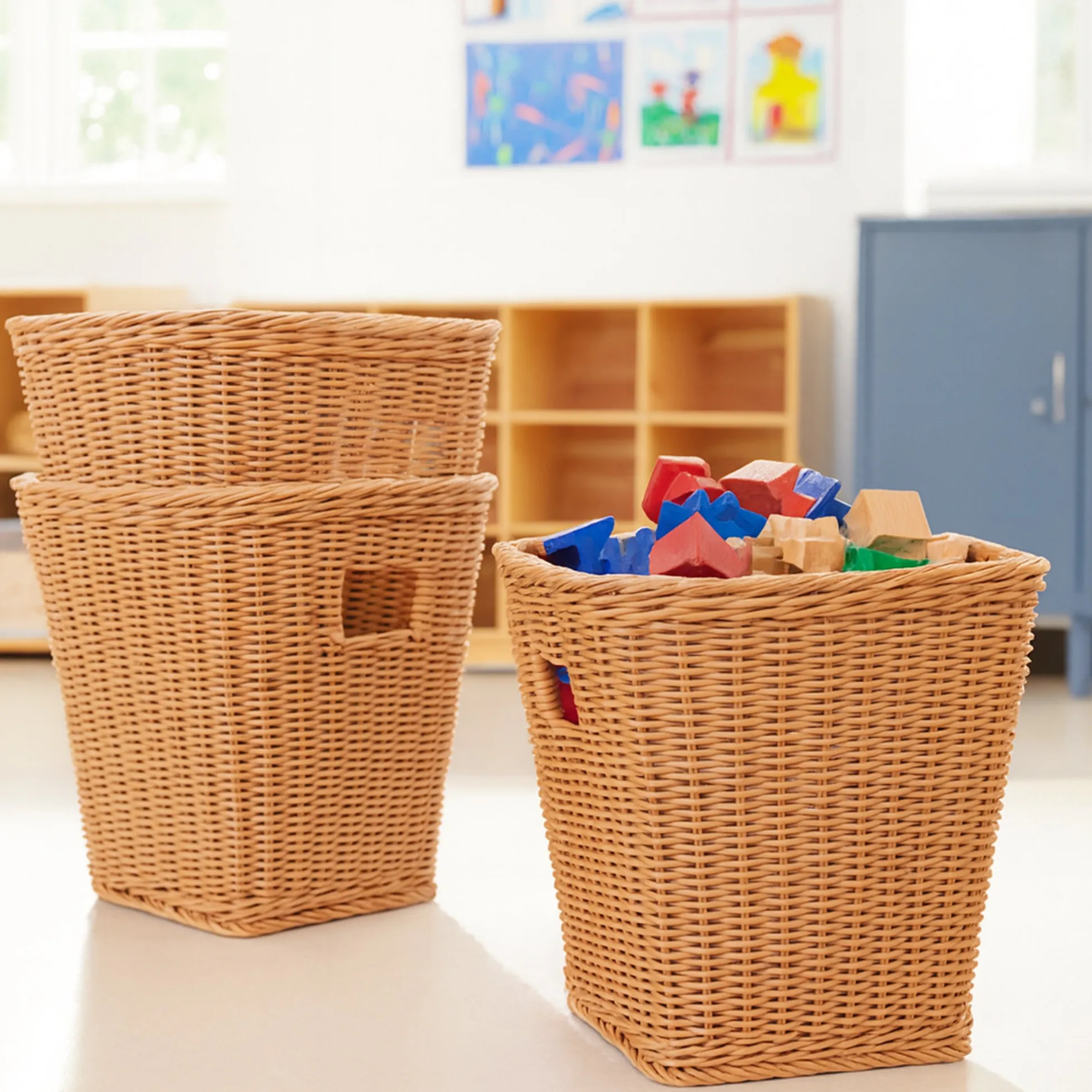 Tall Plastic Wicker Baskets - Set of 3