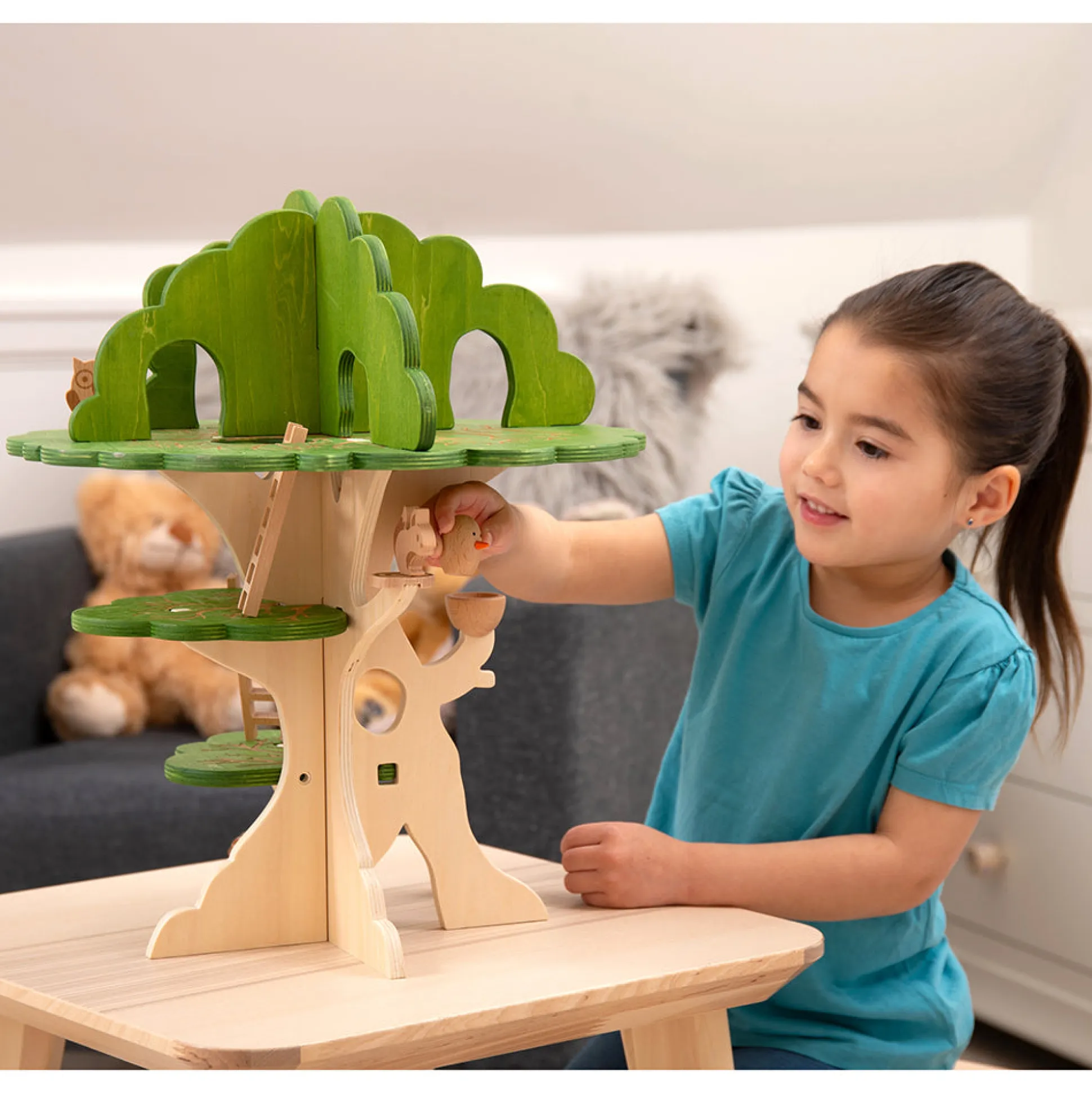 3-Tier Woodland Treehouse Playset | 15-Piece Birch Wood Set