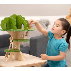 3-Tier Woodland Treehouse Playset | 15-Piece Birch Wood Set