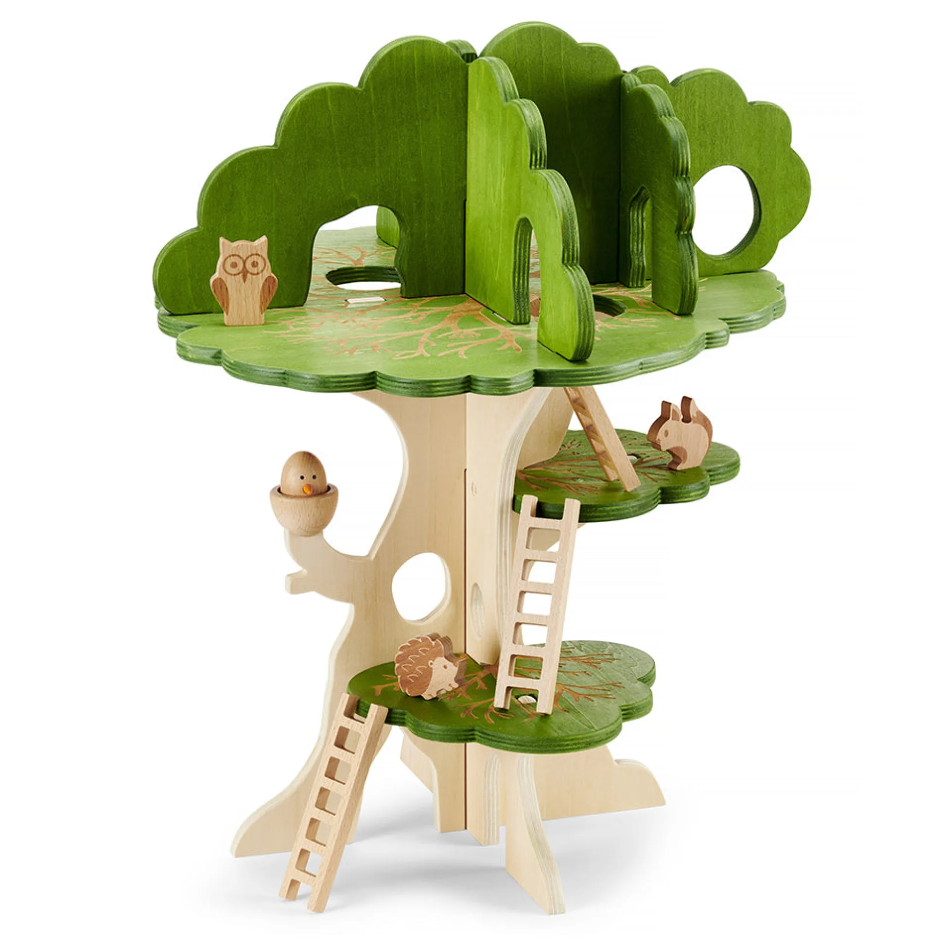 3-Tier Woodland Treehouse Playset | 15-Piece Birch Wood Set