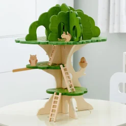 3-Tier Woodland Treehouse Playset | 15-Piece Birch Wood Set