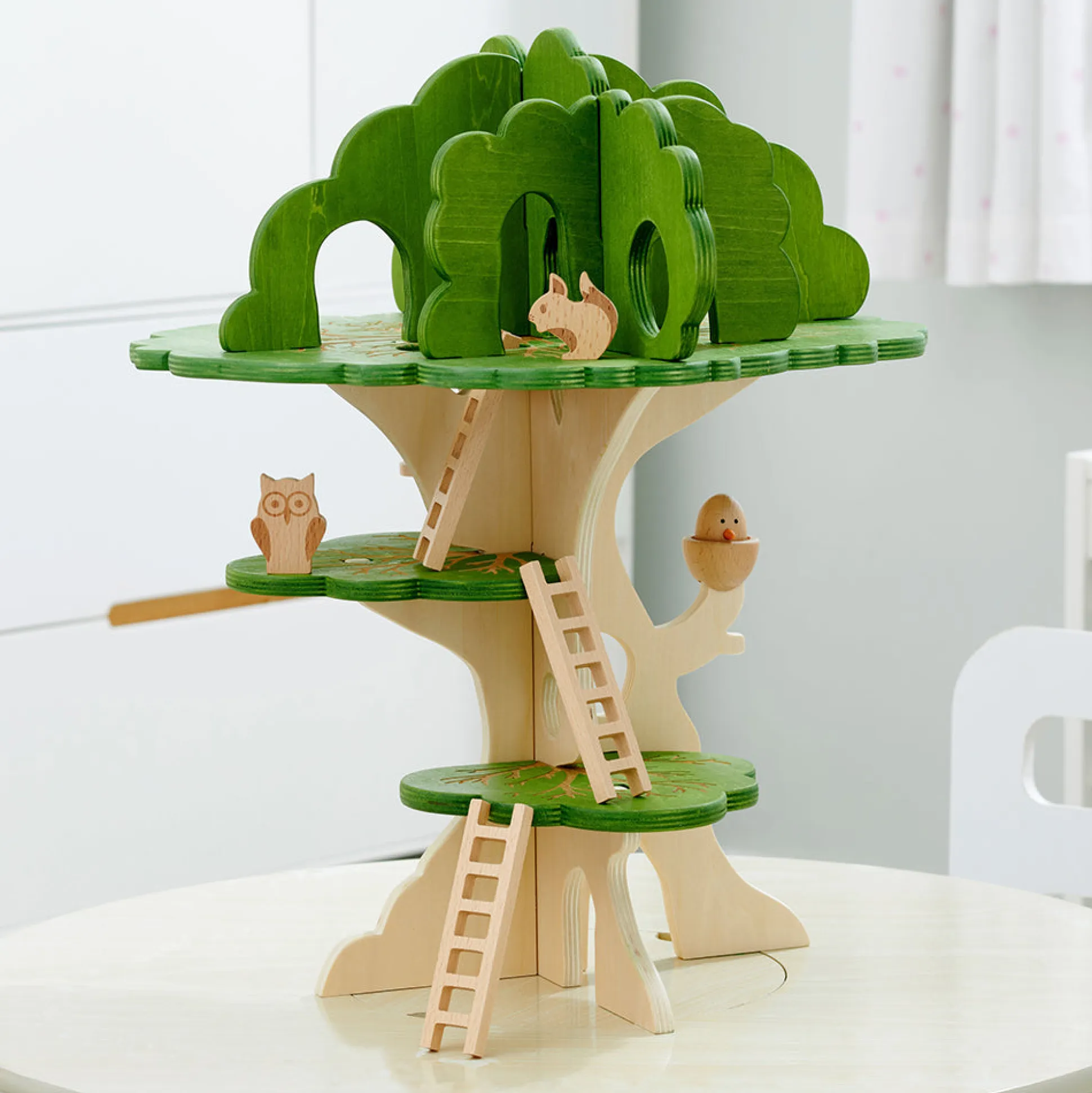 3-Tier Woodland Treehouse Playset | 15-Piece Birch Wood Set
