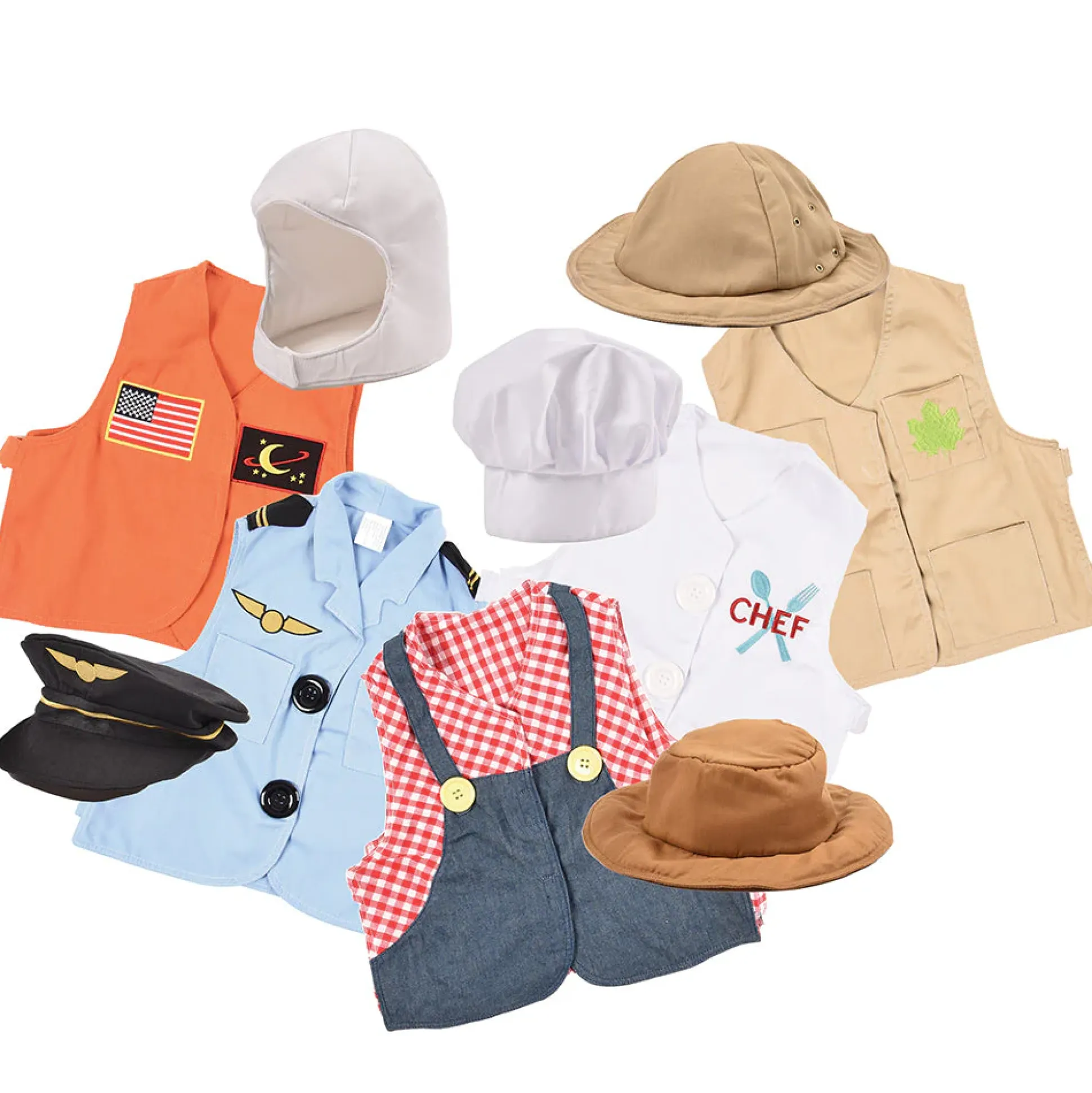 Toddler Dress-Up Vests & Hats Collection: Role-Play Set of 5 | Astronaut, Chef, Farmer, Nature Explorer & Pilot