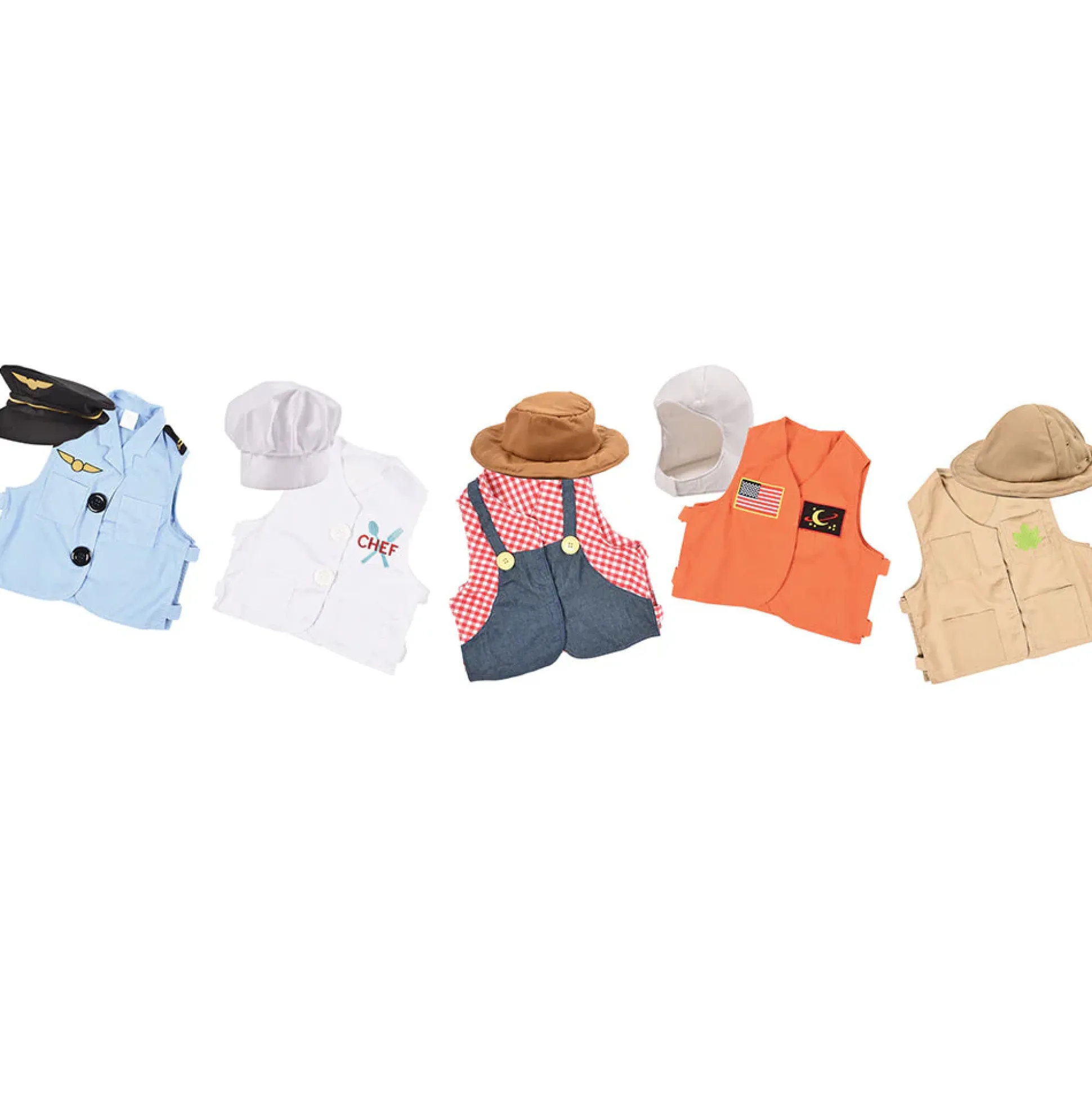 Toddler Dress-Up Vests & Hats Collection: Role-Play Set of 5 | Astronaut, Chef, Farmer, Nature Explorer & Pilot
